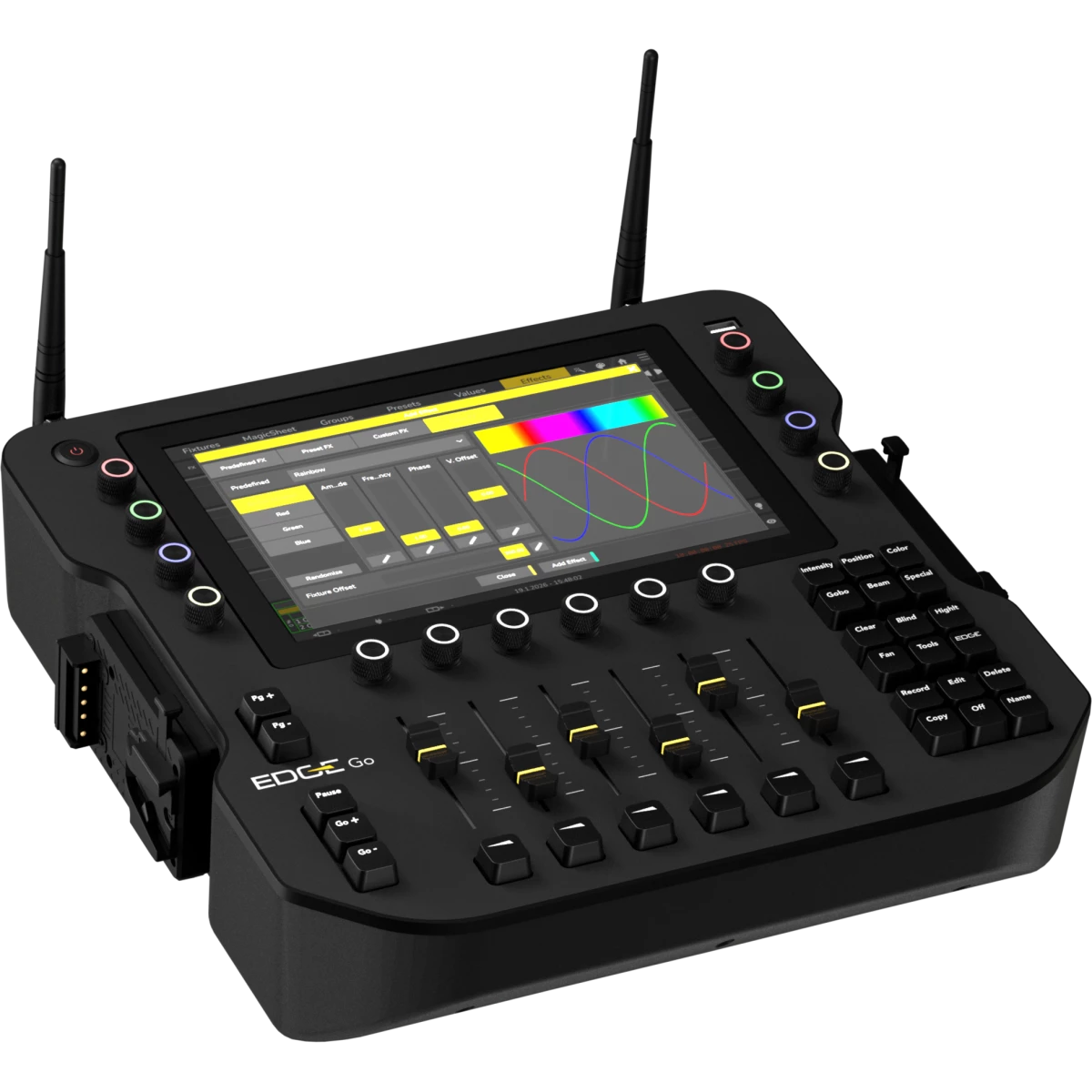 Portable 4-universe Console, Battery & wireless connectivity, 6 playback faders