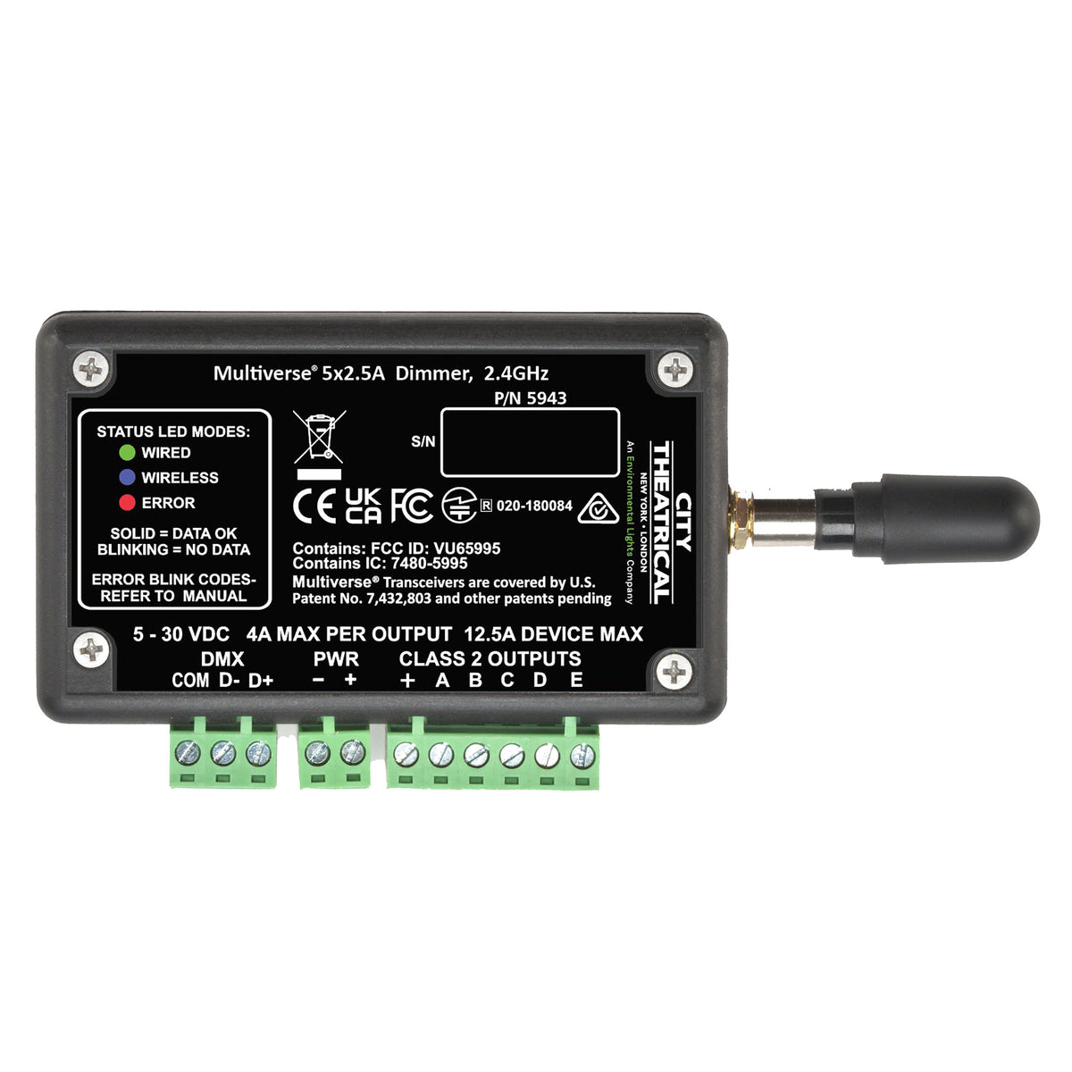 5943 - Multiverse 5x2.5A 900MHz/2.4GHz Dimmer