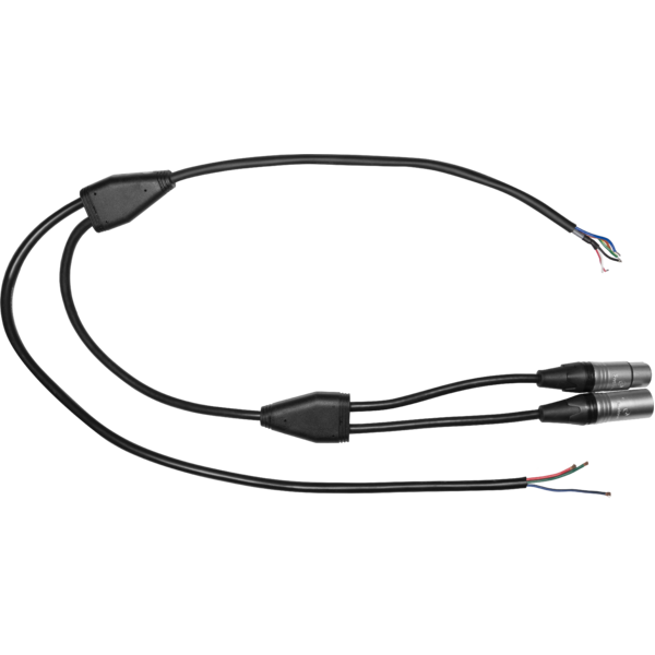 Y splitter cable Power 3x0.75 mm2 + 5p IN/OUT DMX 120 Ohm, bare end, 1 meter
