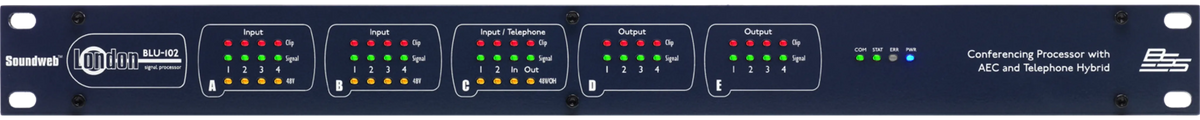 BSSBLU102M - BSS BLU-102 10 analog mic/line input, 8 analog output, networked signal processor w/ 8 independent AEC algorithms