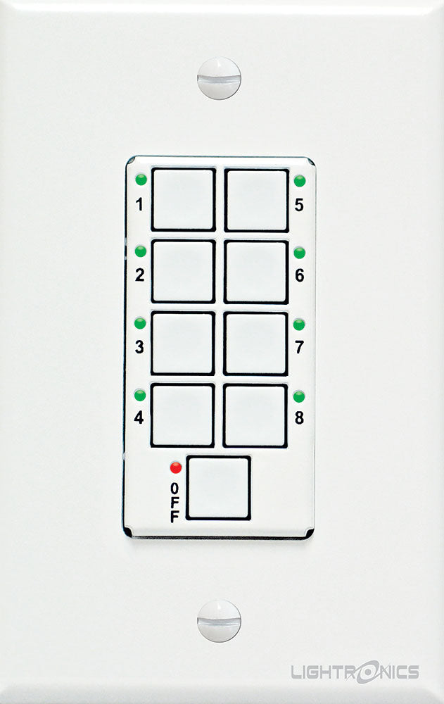 Lightronics AC1109 8-Scene Button Station, 1-Gang, White