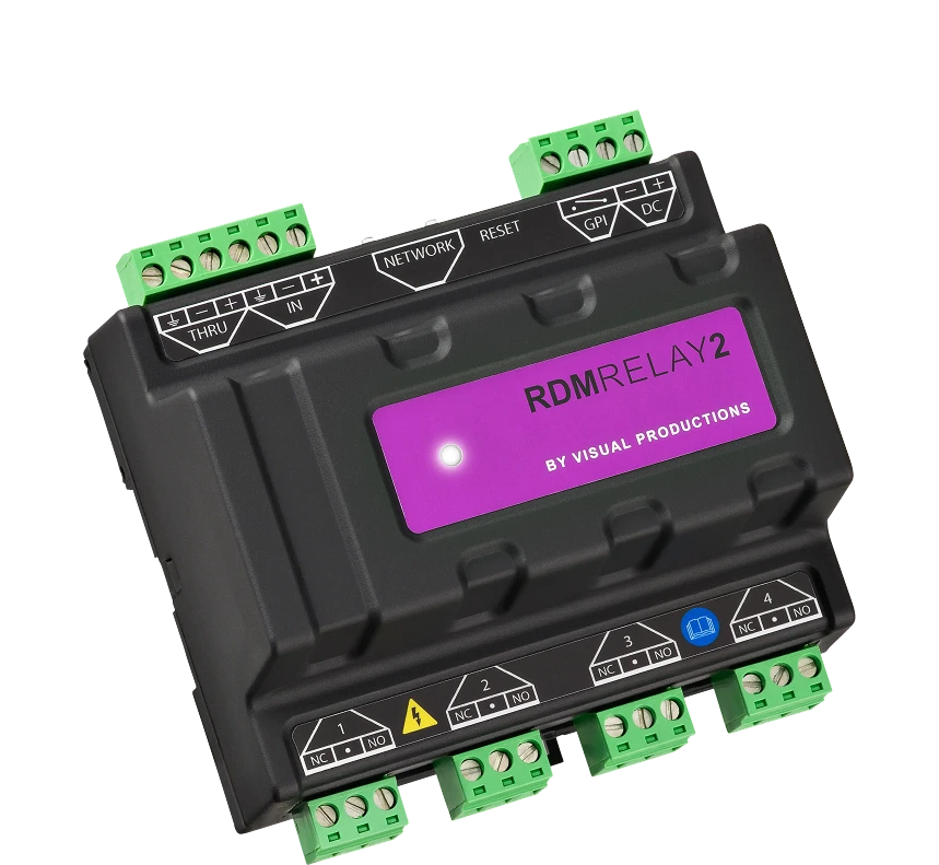 RdmRelay2 - DIN rail DMX/RDM 4-channel relay with power monitoring