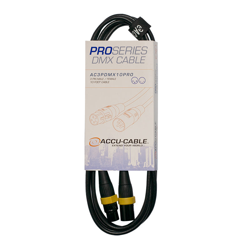 AC3PDMX10PRO - 10ft 3-pin pro DMX cable, PVC jacket, Neutrik XLR
