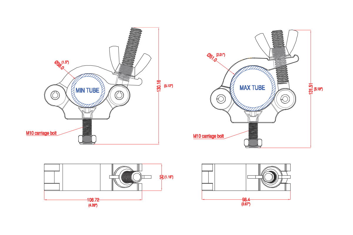 CLAMPP50 - Aluminum Pipe Clamp (46-51mm) 300kg - Black