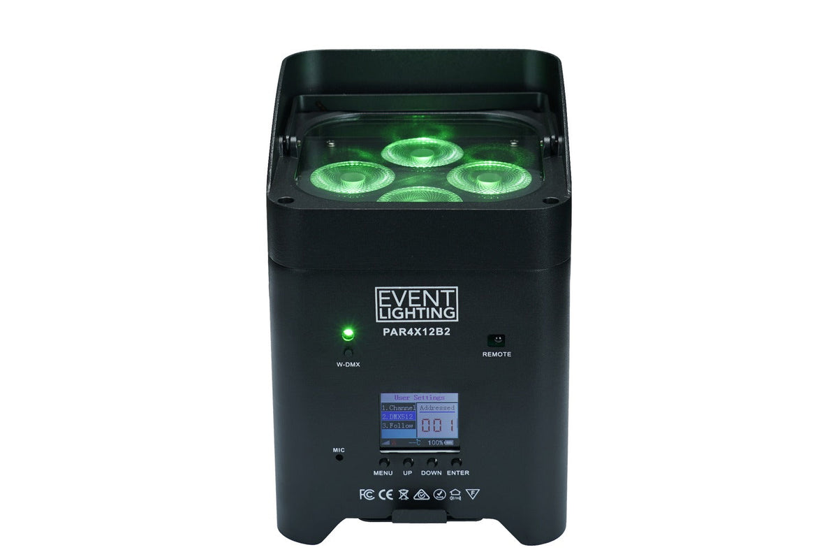 PAR4X12B2 - Indoor Battery Uplight Pro Par w/4 x 12W RGBWAUV LEDs
