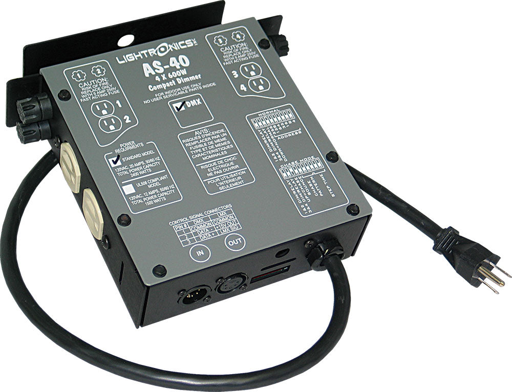 Lightronics AS40D 4-Ch 600W Portable Dimmer, DMX, Edison, 120V
