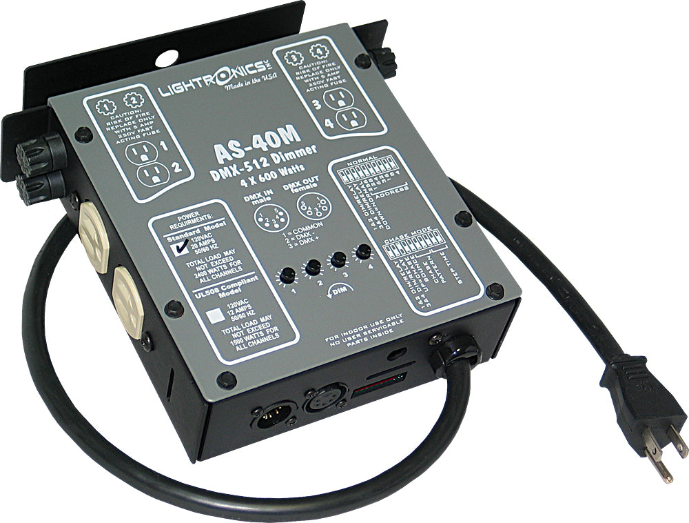 Lightronics AS40M 4-Ch 600W Portable Dimmer with Built-In Control, DMX, 120V