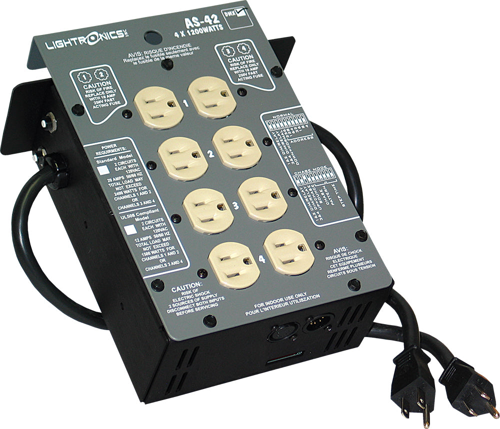 Lightronics AS42D 4-Ch 1200W Portable Dimmer, DMX & LMX, Edison, 120V