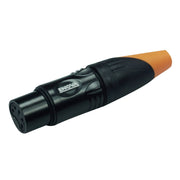 Enova XL25FB-W - XLR cable connector female 5-pin IP65 black metal housing and orange boot solder cups