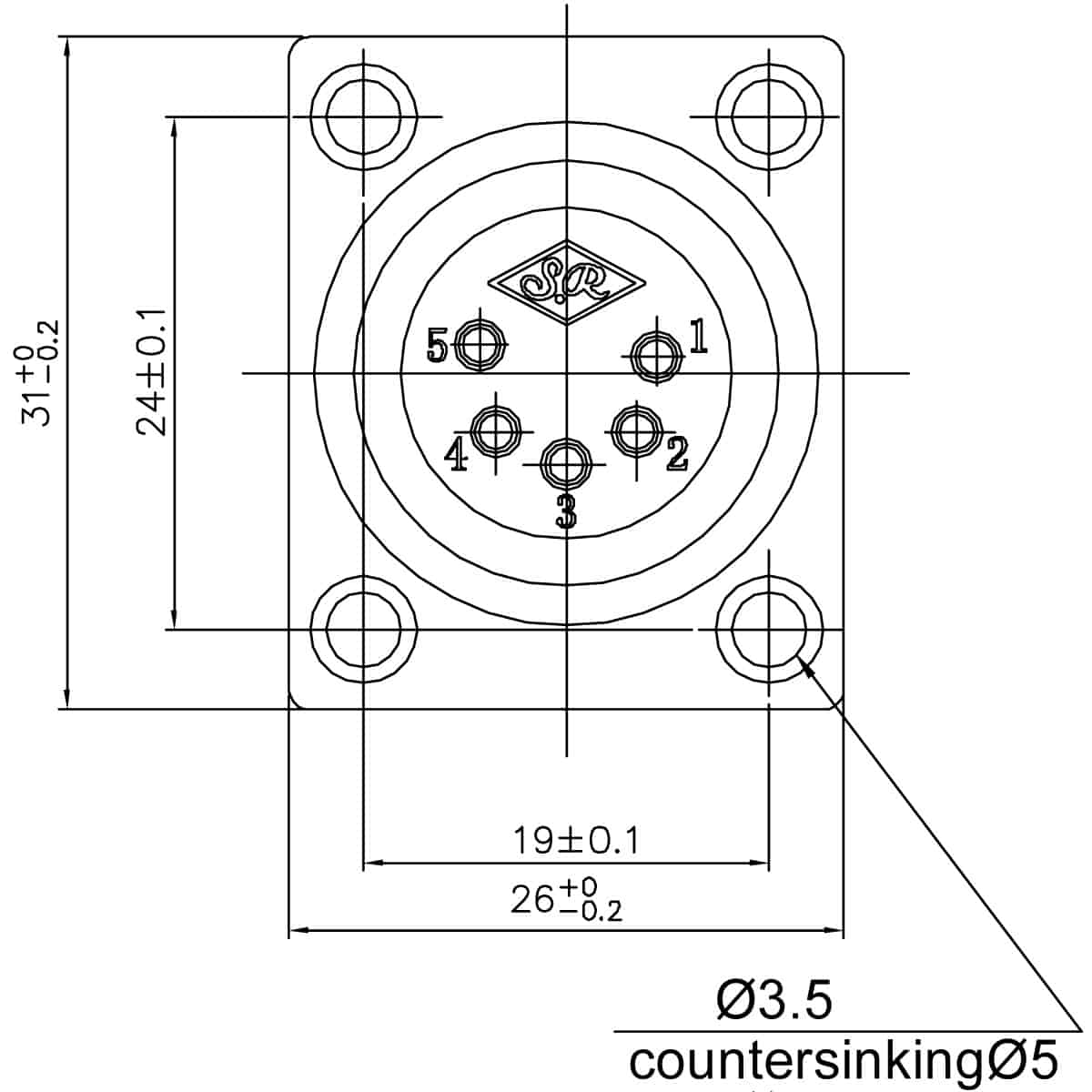 Enova XL15FB-W - XLR chassis connector female 5-pin IP65 black plastic housing solder cups