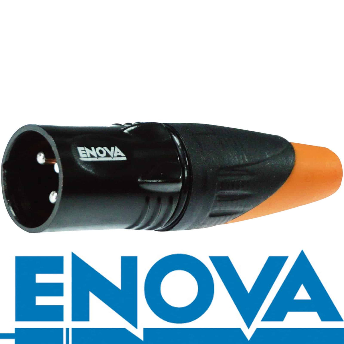 Enova XL23MB-W - XLR cable connector male 3-pin IP65 black metal housing and orange boot solder cups