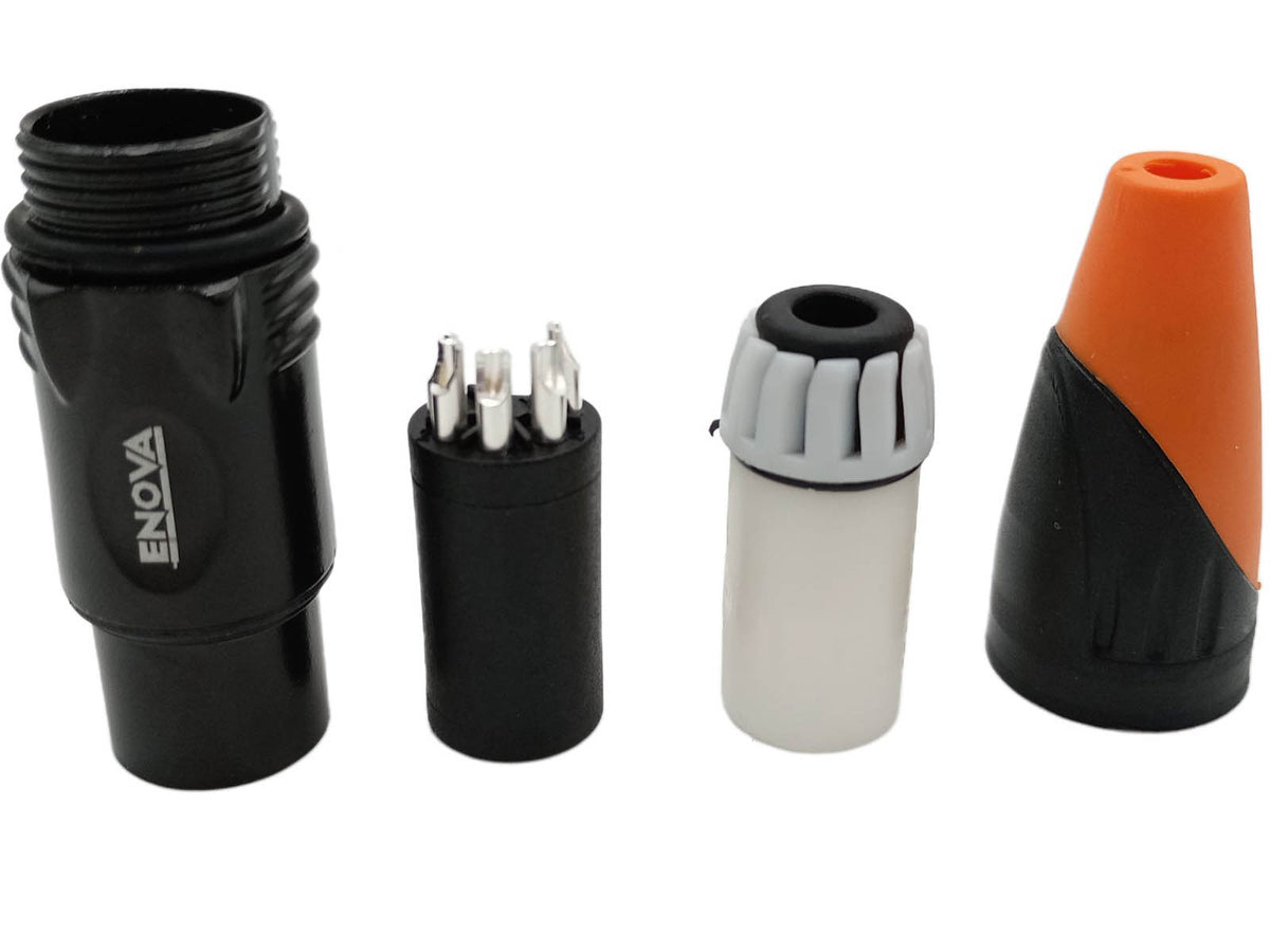 Enova XL23FB-W - XLR cable connector female 3-pin IP65 black housing and orange boot solder cups