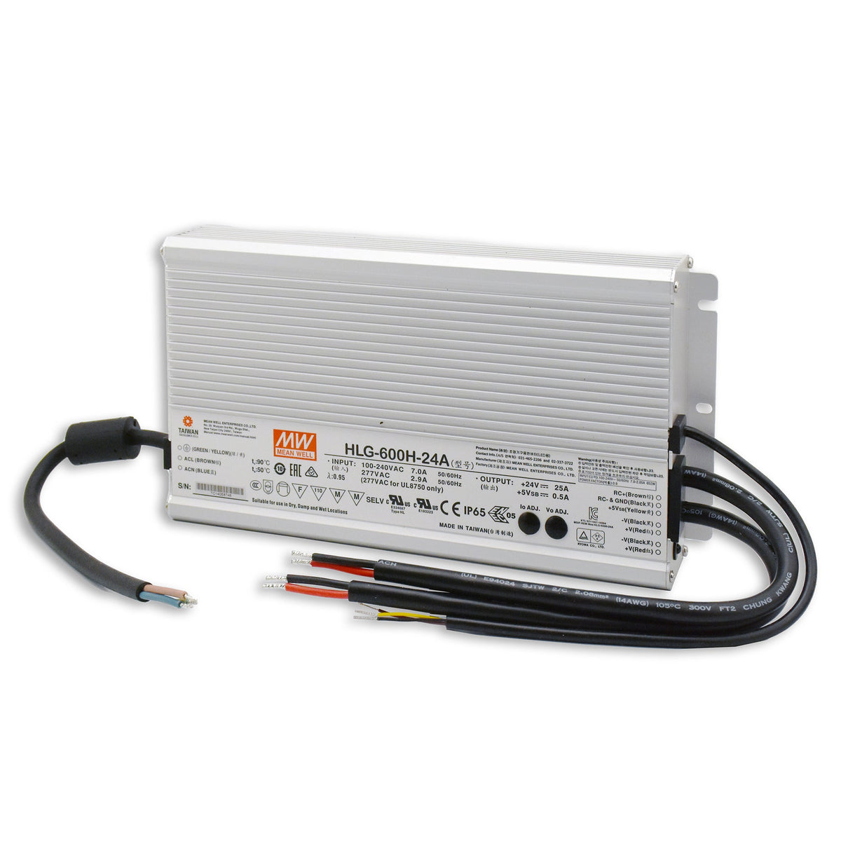 HLG Fanless & Metal Housed Power Supply 24VDC 600 Watt Bare Wire