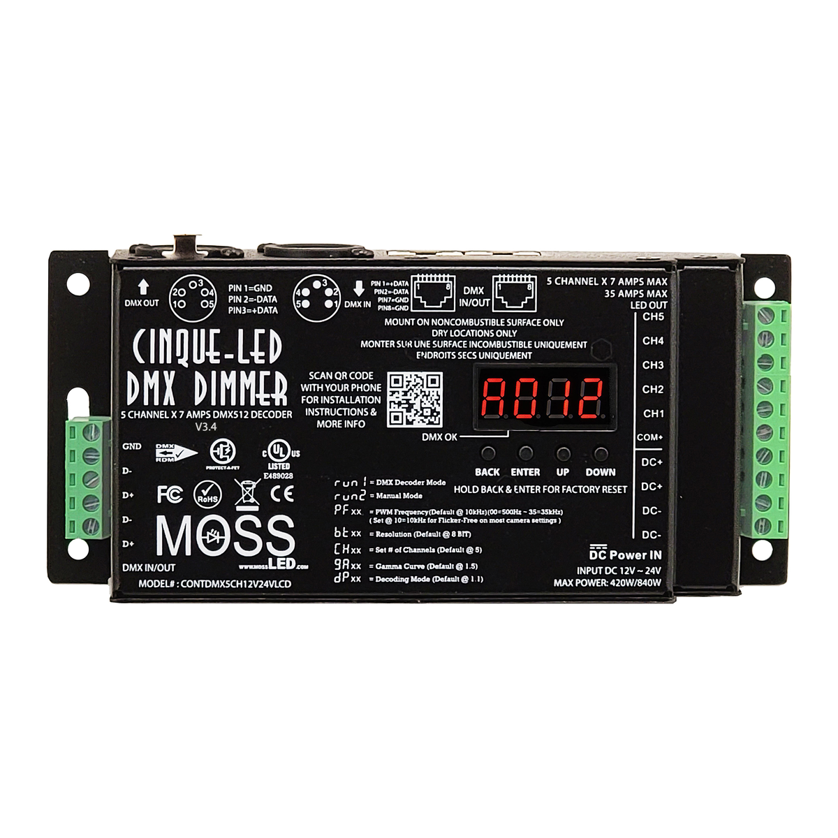 Cinque-LED DMX Dimmer Constant Voltage