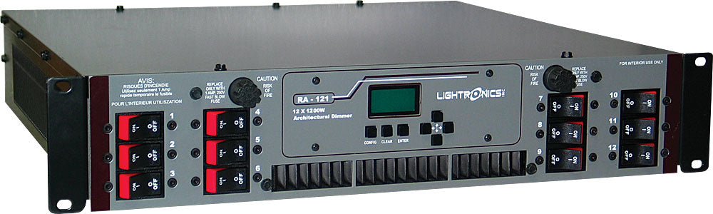 Lightronics RA121 12-Ch 1200W Rack Mount Architectural Dimmer, 99 Scenes, UL-508