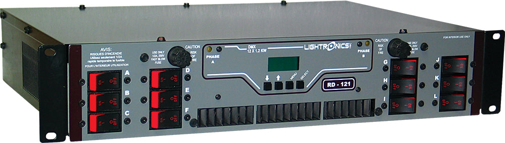 Lightronics RD121 12-Ch 1200W Rack Mount Dimmer, DMX & LMX, Breakers, UL-508