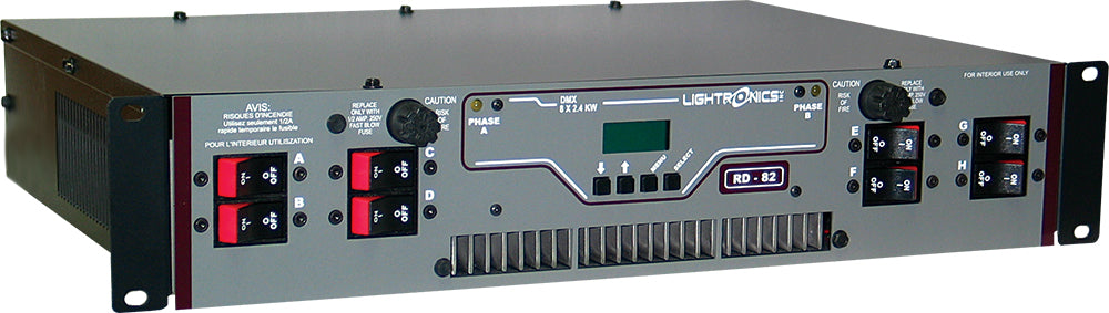 Lightronics RD82 8-Ch 2400W Rack Mount Dimmer, DMX & LMX, Breakers, UL-508