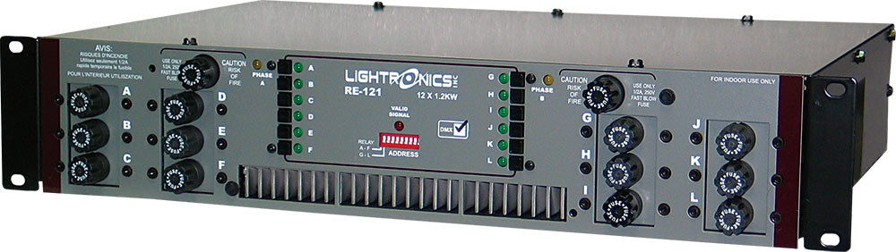 Lightronics RE121D 12-Ch 1200W Rack Mount Dimmer, DMX, Fused, UL-508