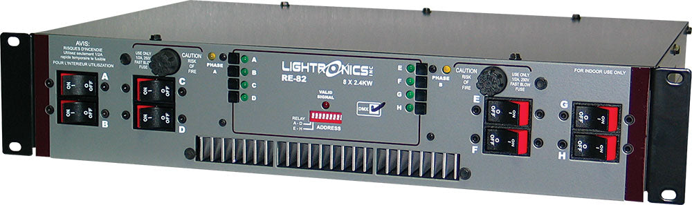 Lightronics RE82L 8-Ch 2400W Rack Mount Dimmer, LMX, Breakers, UL-508