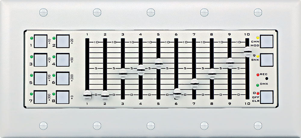 Lightronics SC910D 18-Scene DMX In/Out Merge Controller, 8 Buttons / 10 Faders, Desktop
