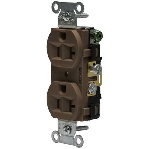 5362AB - Hubbell Receptacle, Duplex Straight Blade, HubPro, 20A 125V, FG, Brown