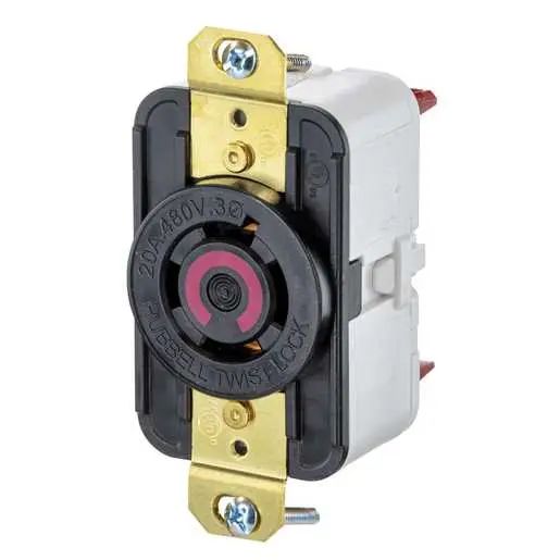 HBL2430ST - Hubbell Twist-Lock Receptacle, 20A 3-Phase 480V, L16-20R, Black, Spring Terminal