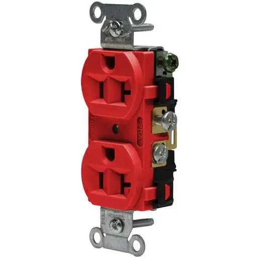 5362AR - Hubbell Receptacle, Duplex Straight Blade, HubPro, 20A 125V, FG, Red