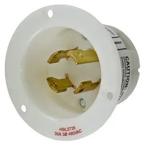HBL2735 - Hubbell Twist-Lock Flanged Inlet, 30A 3-Phase 480V, L16-30P, White