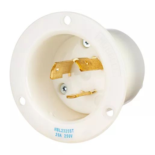 HBL2325ST - Hubbell Twist-Lock Flanged Inlet, 20A 250V, L6-20P, White, Spring Terminal