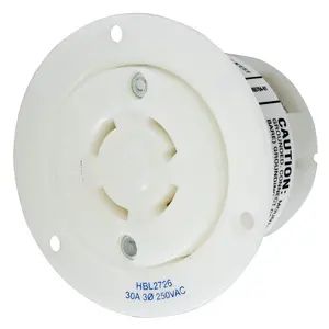 HBL2726 - Hubbell Twist-Lock Flanged Receptacle, 30A 3-Phase 250V, L15-30R, White