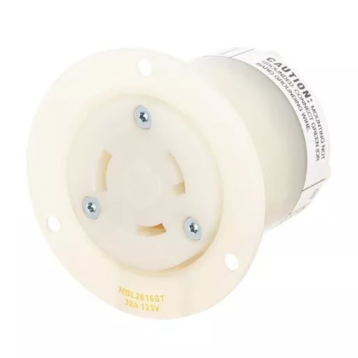 HBL2616ST - Hubbell Twist-Lock Flanged Receptacle, 30A 125V, L5-30R, White, Spring Terminal