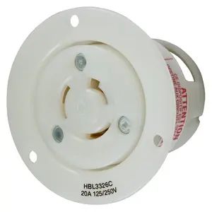 HBL3326C - Hubbell Twist-Lock Flanged Receptacle, 20A 125/250V, 3P3W, White