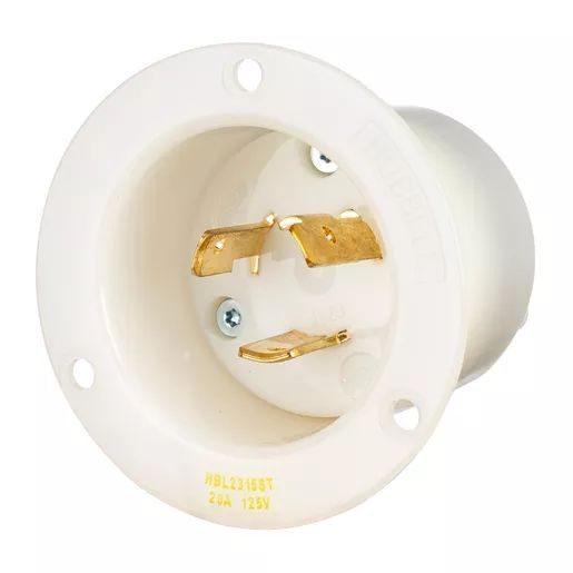 HBL2315ST - Hubbell Twist-Lock Flanged Inlet, 20A 125V, L5-20P, White, Spring Terminal