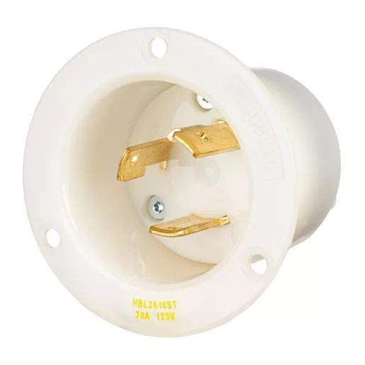 HBL2615ST - Hubbell Twist-Lock Flanged Inlet, 30A 125V, L5-30P, White, Spring Terminal