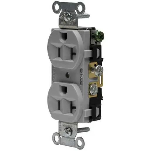 5362AG - Hubbell Receptacle, Duplex Straight Blade, HubPro, 20A 125V, FG, Gray