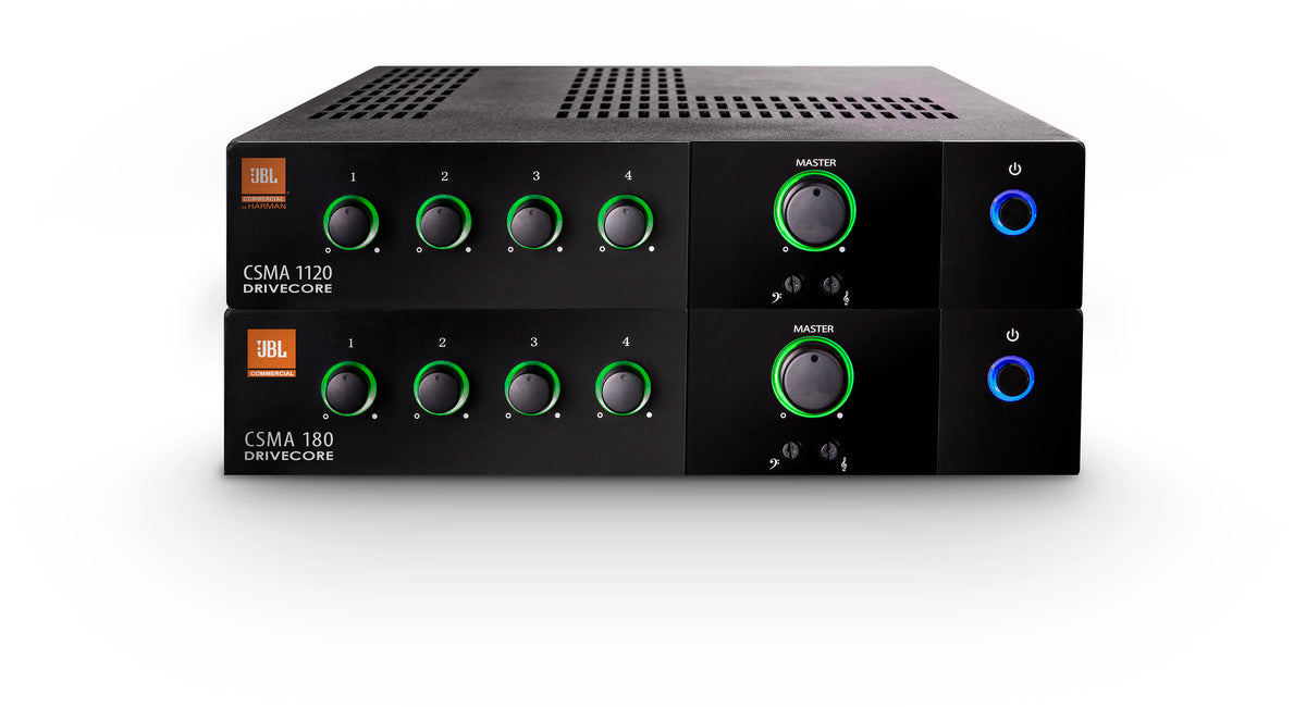 JBL 4 input - 1 x 120W DriveCore Mixer-Amp, Fanless, 4ohm/8ohm/70V/100V, 1U Half-Rack, Mounting kit