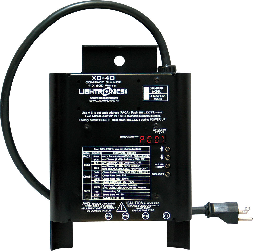 Lightronics XC40 4-Ch 600W Portable Dimmer, DMX, Edison, 120V