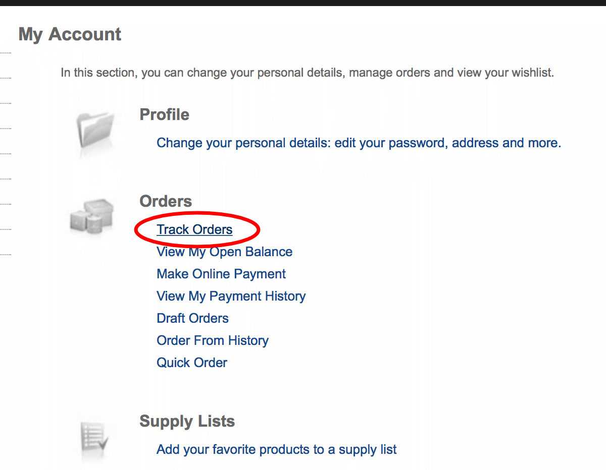 track orders button on the csl customer portal